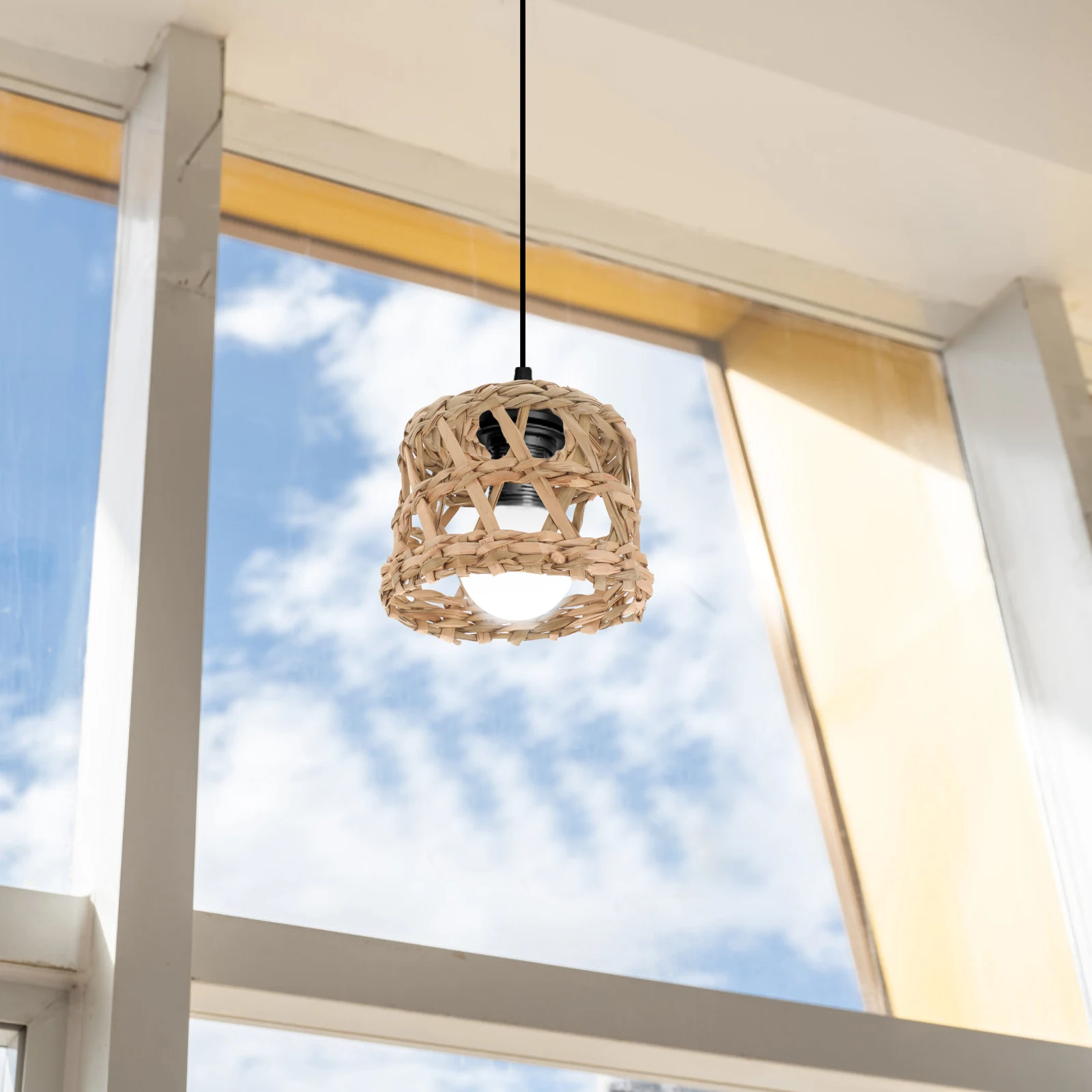Creative Lampshade Woven Cover Hanging Pendant Straw Boho Decorative Light Protection Rustic Design Simple Structure Versatile