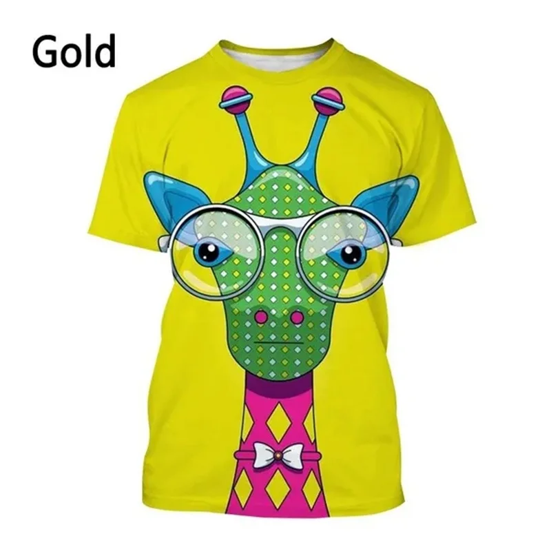 Funny Giraffe 3D Printed T-shirt Men\'s Fashion Clothing Streetwear T Shirt Summer Casual Short-sleeved Graphs Tops Boys Tees