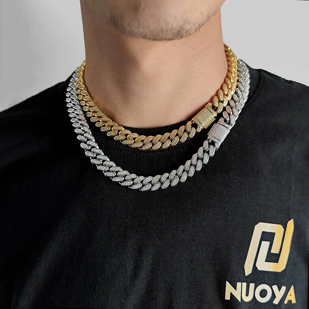 Mens Cuban Chain Gold Hip Hop 12mm Flip Buckle Double Row Full Diamond Cuban Trendy Brand Personality Men Zircon