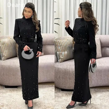 맞춤형 무도회 가운, 이브닝 디린, 하이 칼라 칼럼, 발목 길이 스커트, 비드 맞춤 행사 드레스, 격식 있는 원피스, 사우디 아랍