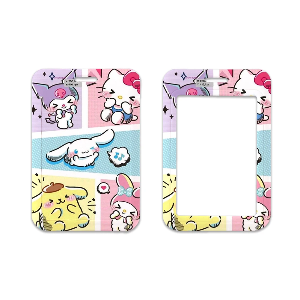 Sanrio-funda protectora para tarjeta de dibujos animados, Funda personalizada con personalidad, nombre, identificación, soporte para insignia con cordón de cinta, venta al por mayor