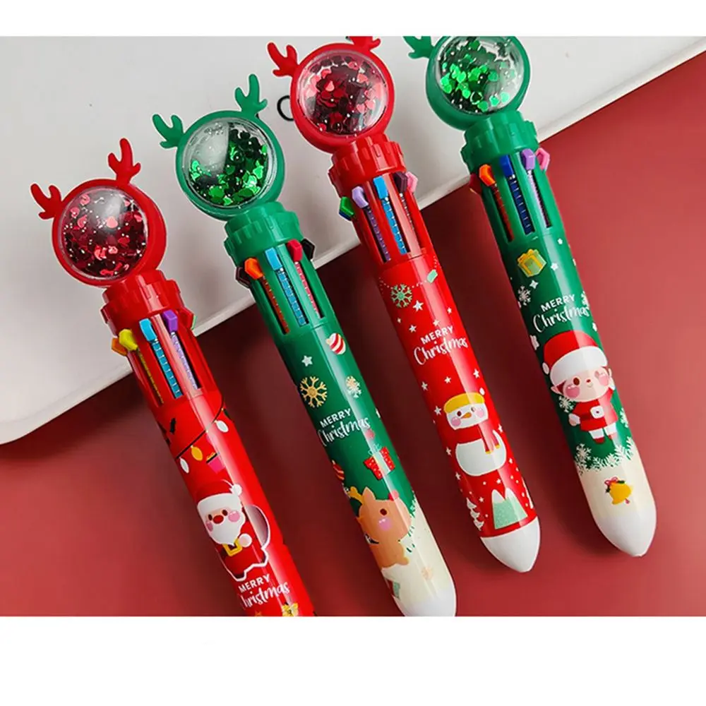 1pc Gifts Elk Xmas Boy Elementary School Stationery Ten Color Pen Christmas Ballpoint Pen Santa Claus