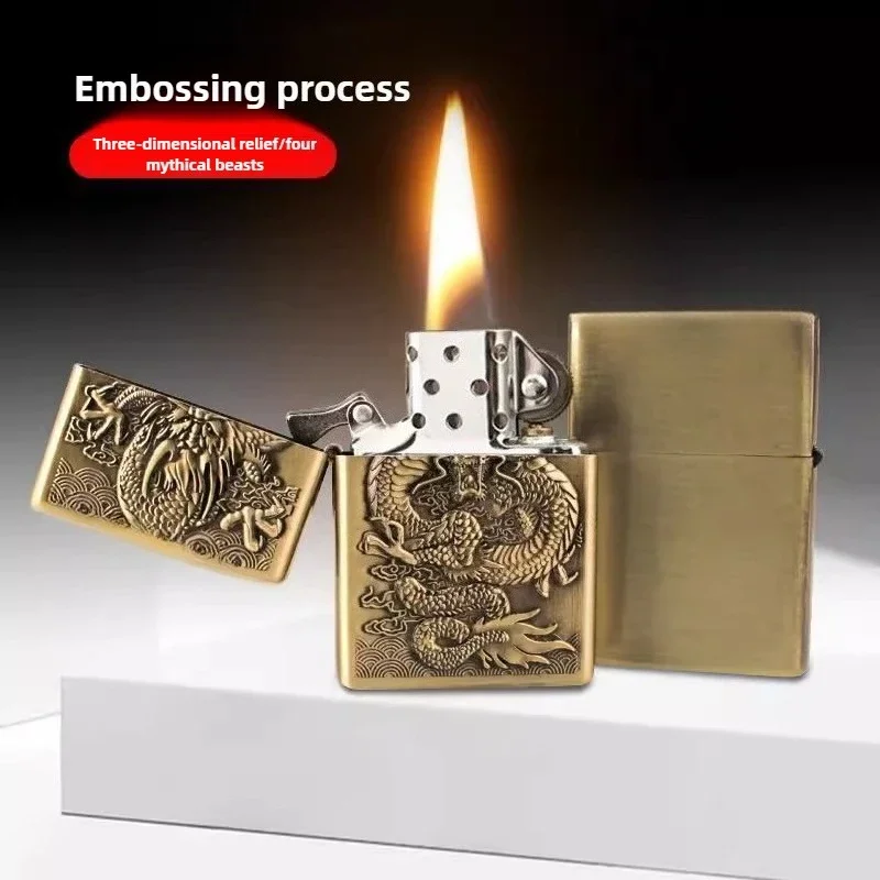 

Бронзовая зажигалка с огненным маслом в китайском ретро-рельефе, дешевый классический дым, прикуриватель, мужские аксессуары, аксессуары для курения