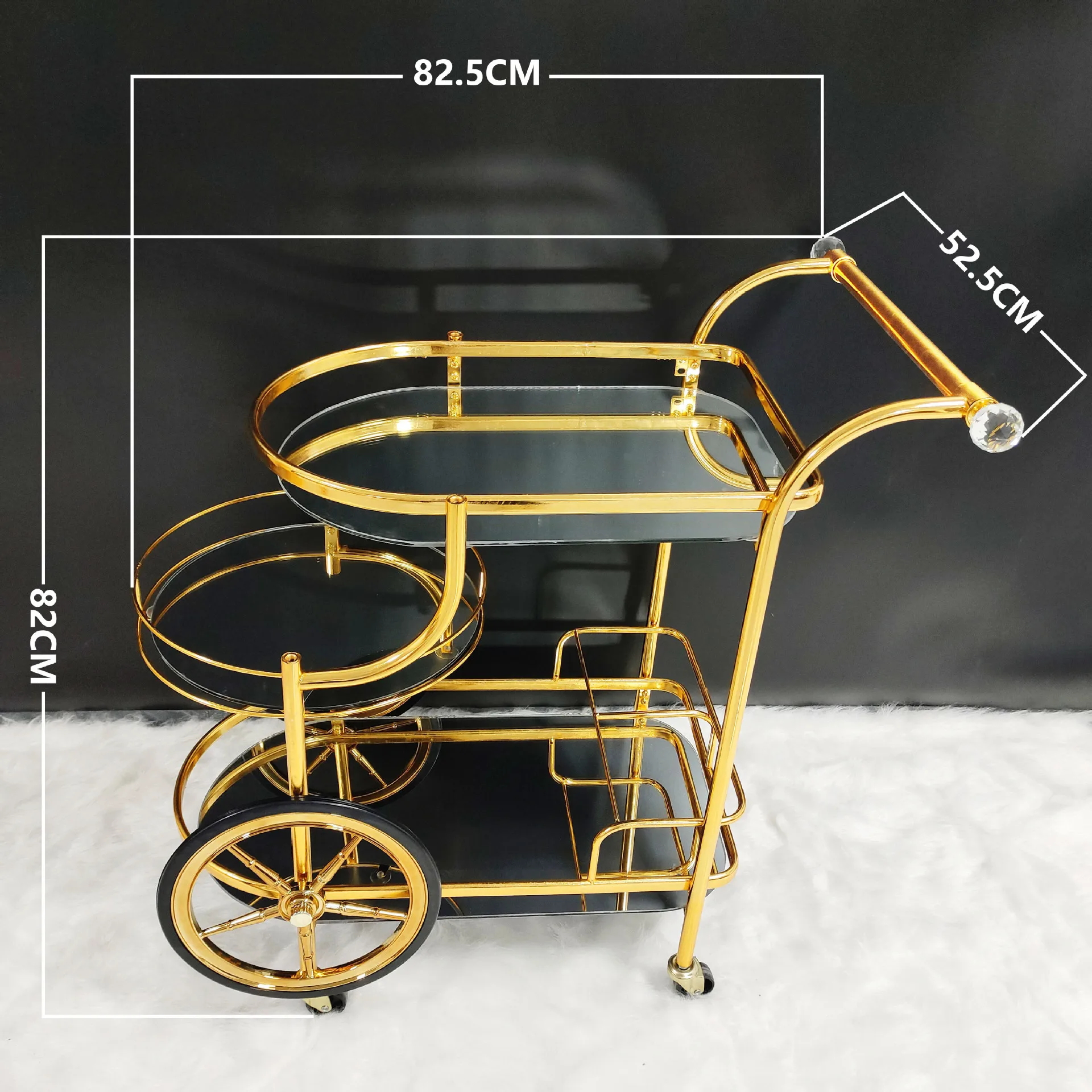 Metal Hotel Bar Cart Golden, Wheeled Party Mobile Bar Cart European Style