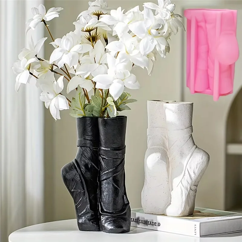 AB47-DIY sapatos de pano de dança em forma de vaso resina epóxi molde de silicone ballet pé vaso molde de concreto decoração para casa vaso molde de gesso