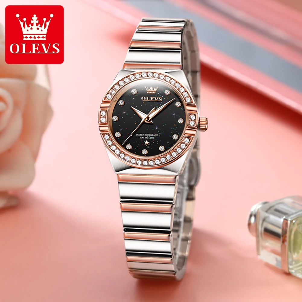 OLEVS orologio al quarzo per donna Luxury Stainless Steel Starry Sky Diamond Dial Waterproof Luminous Ladies Wristwatches Gift Box Set