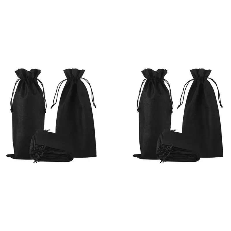 ABJN-20Pcs Jute Burlap Wine Bags Drawstring, Hessian Cloth Bottle Gift Bags For Blind Taste Halloween Party Holiday Giving