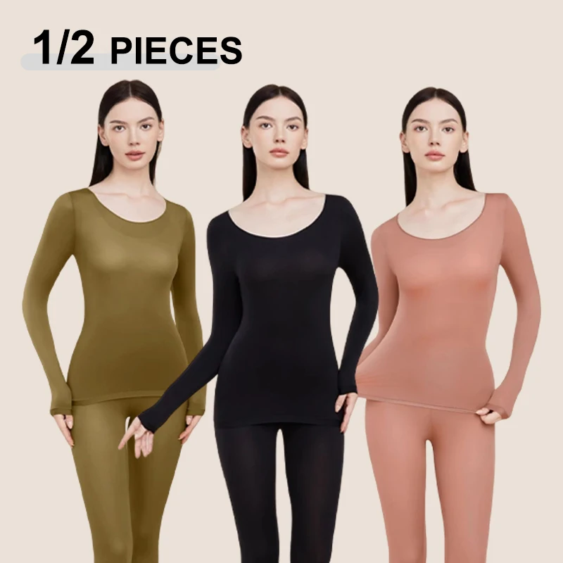 Nahtlose Thermo-Unterwäsche Frauen Sexy Damen Herbst Winter Bodenbildung Shirt Hosen Weibliche Einzigen Schicht Thermische Gestaltung Kleidung