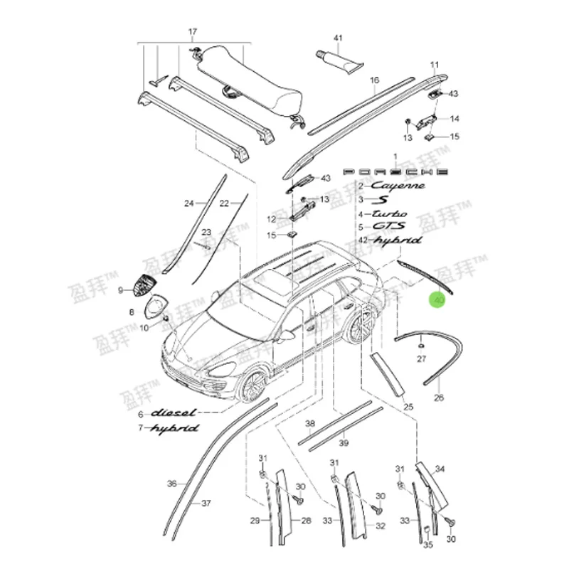 95851295501GV9/958 512 955 01 GV 9 Adapted to 07-14 Po rs ch e Ca ye nn e models, rear bumper bright strip, rear cover bright st