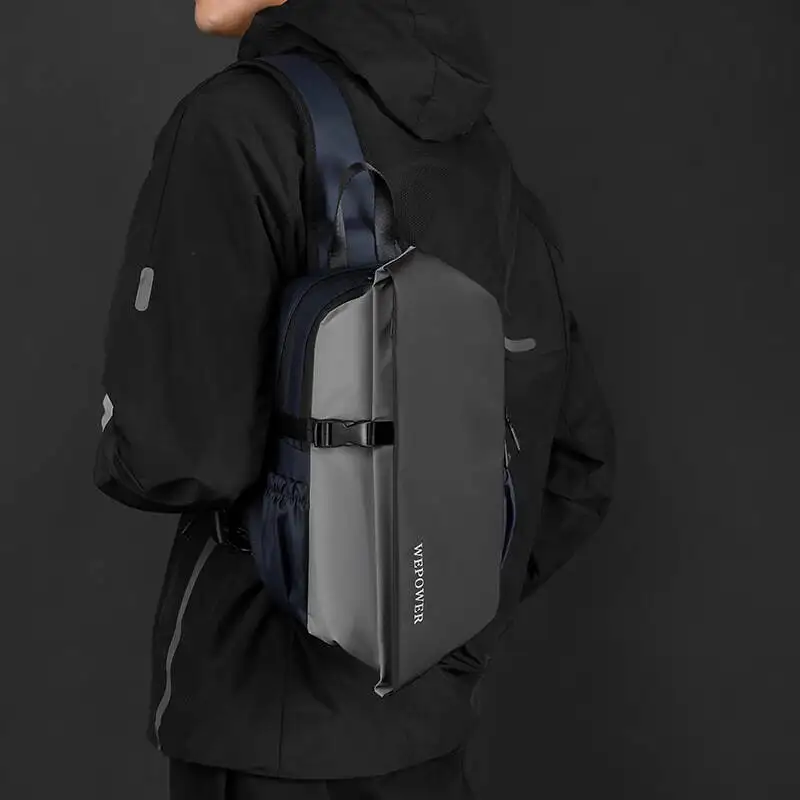 New Men's Single Shoulder Korean Version Large Capacity Trendy Cool Chest With Safety Reflective Strips Commuter Crossbody Bag