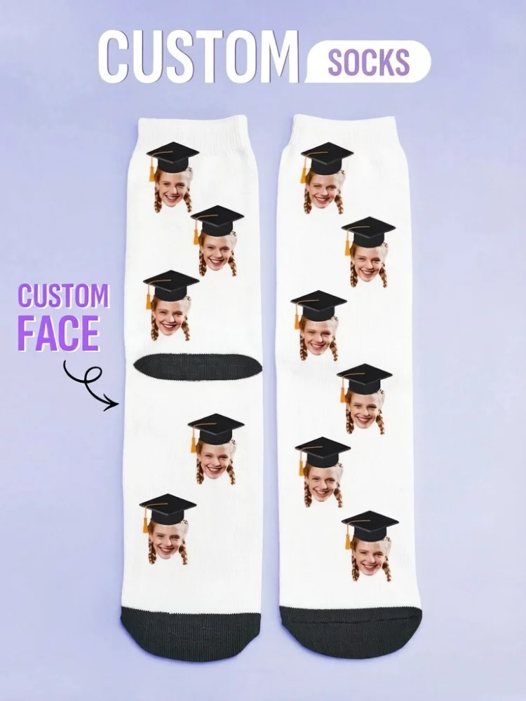 Custom Face Graduation Socks Personalized Photo Socks Funny Picture Socks Graduation Gift Class of 2026 Gift Back to School Gift