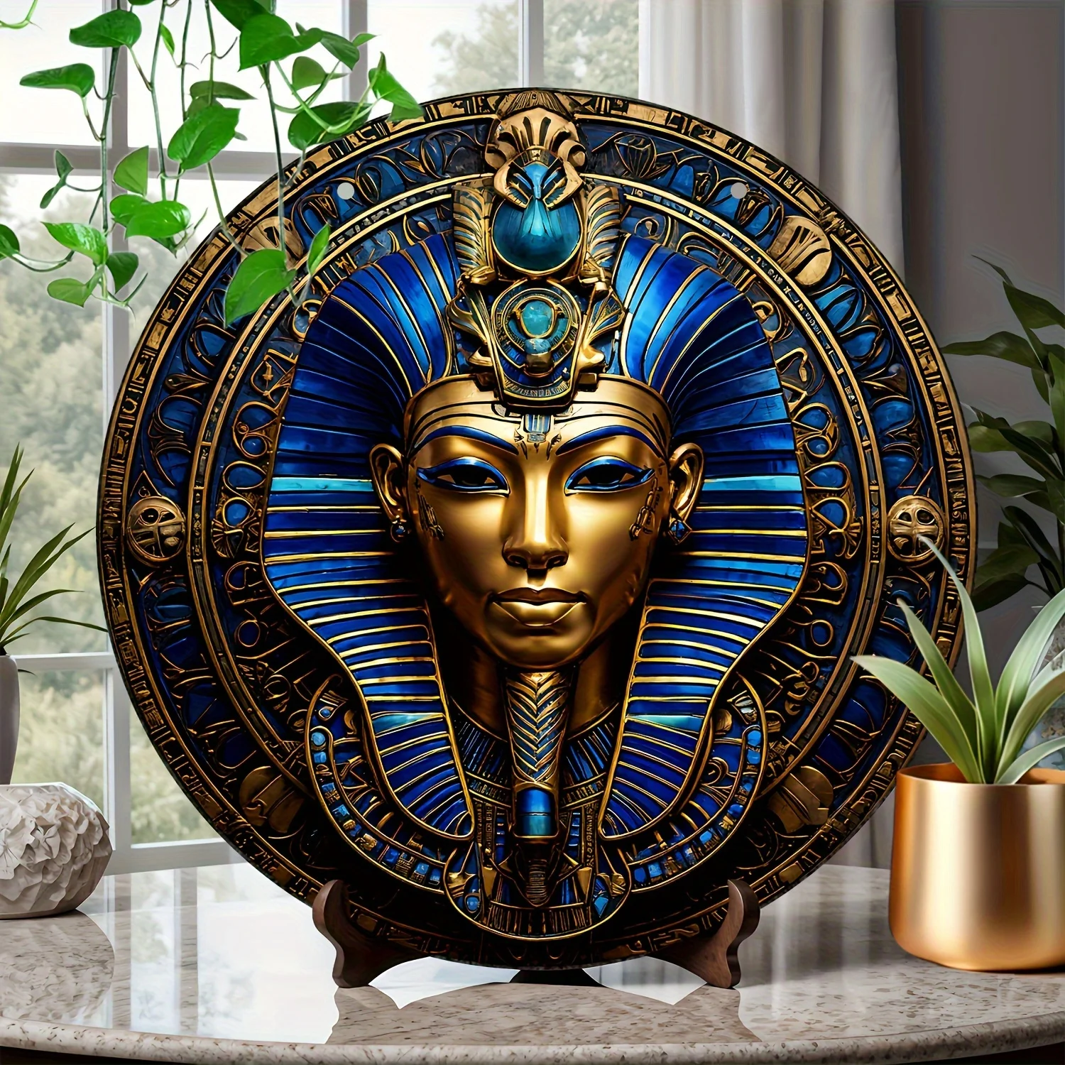 

Egyptian Pharaoh Mask Acrylic Light Catcher-Round Wall Hanging Decor For Home,Garden,Hotel,Restaurant,Summer,Holiday Gift