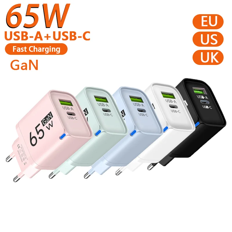 

GaN 65W Mini Charger USB PD Charger Quick Charge 3.0 Type C Charger Fast Charging For iPhone 15 16 Pro Max Samsung Xiaomi 14 15
