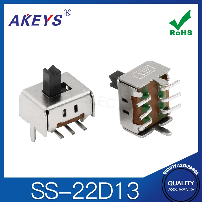 

10 шт. SS-22D13 (2P2T) 6-контактный 2-ступенчатый вертикальный тумблер с шрапнелью, двухрядный патч-контакт SS-22D07