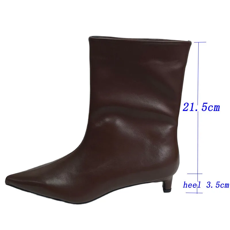 Brązowe obuwie damskie wsuwane buty do kolan dla pań moda szpiczasty nosek damskie buty zachodnie z butami na niskim obcasie