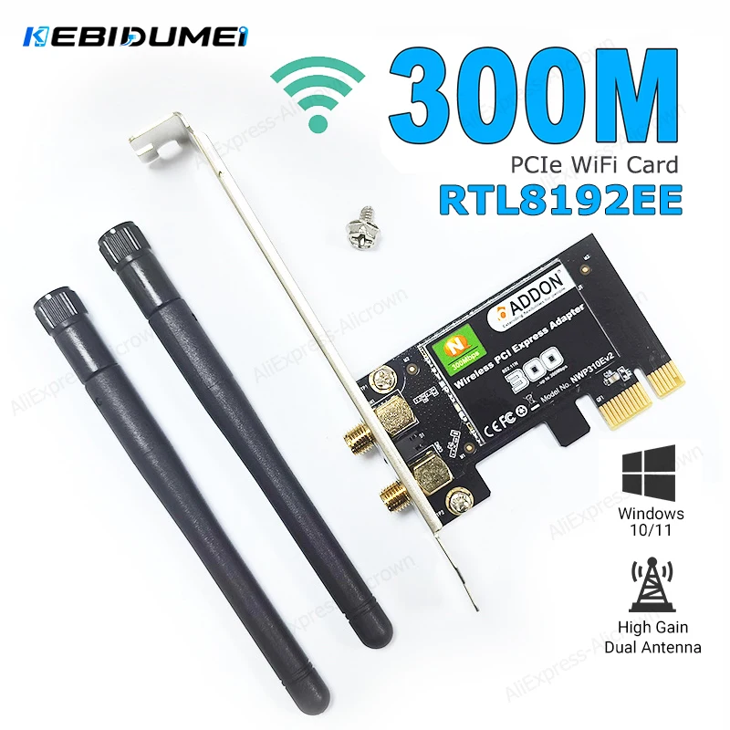  KEBIDUMEI PCIe WiFi Card RTL8192EE Wifi Receiver 300M Computer Networking Card 2.4G PCIE Wireless Card for PC WinXP/7/8/11/10