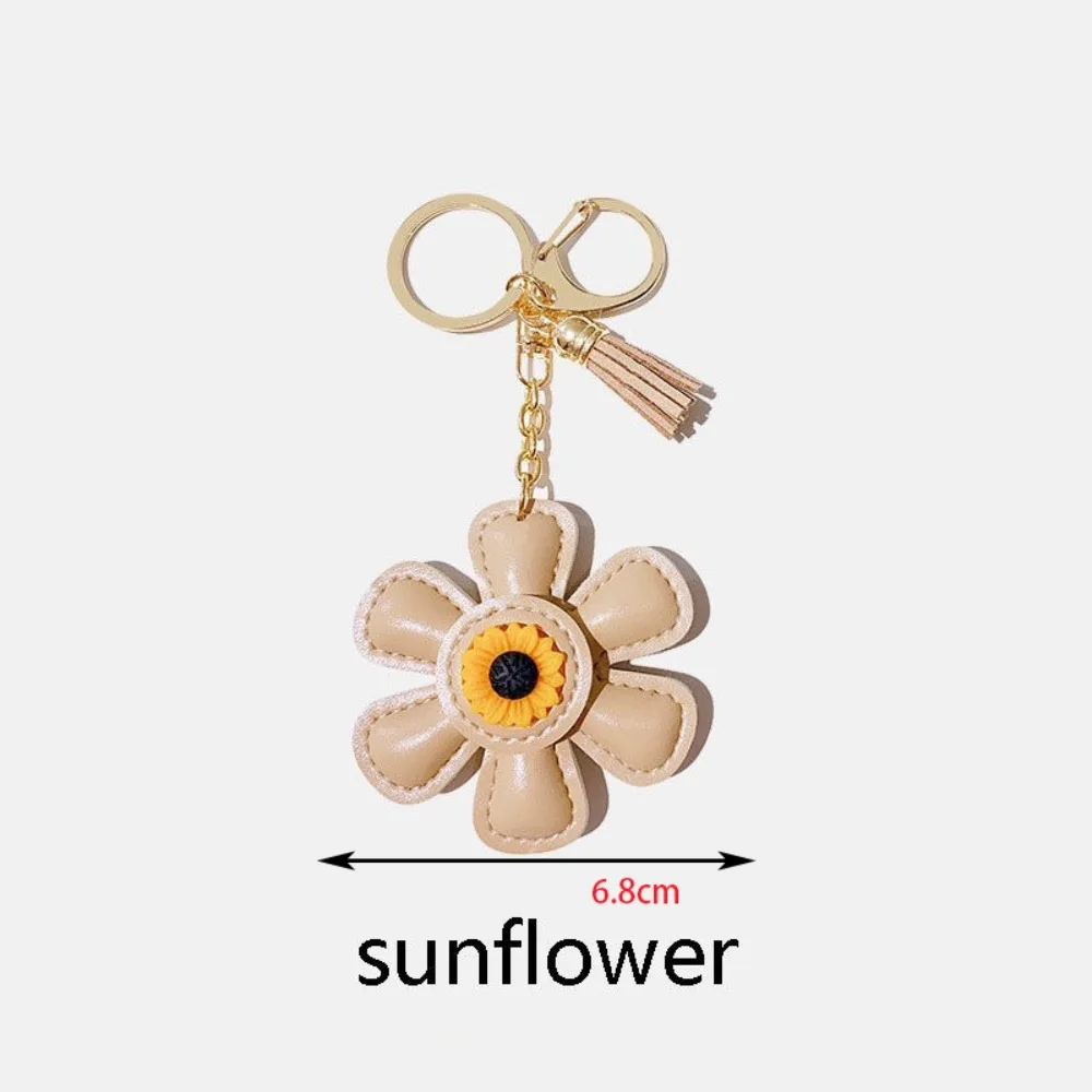 Creative Sunflower Bag Charm Keychain PU Leather Pendant Keyring Sweet Charm Flower Hanging Bag Backpack Deco Accessory Gift