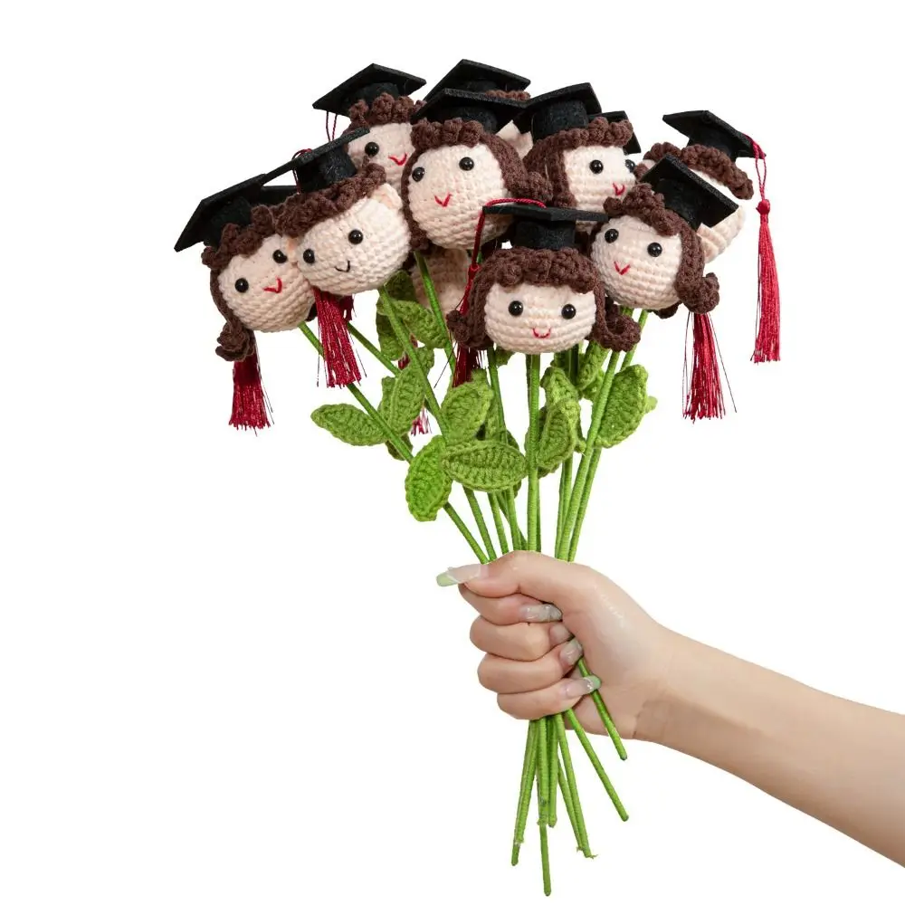 

Doctoral Hats Graduation Knitted Flower Hand Woven Yarn Artificial Woven Graduation Flower Bouquet Crochet Design Knitted Flower