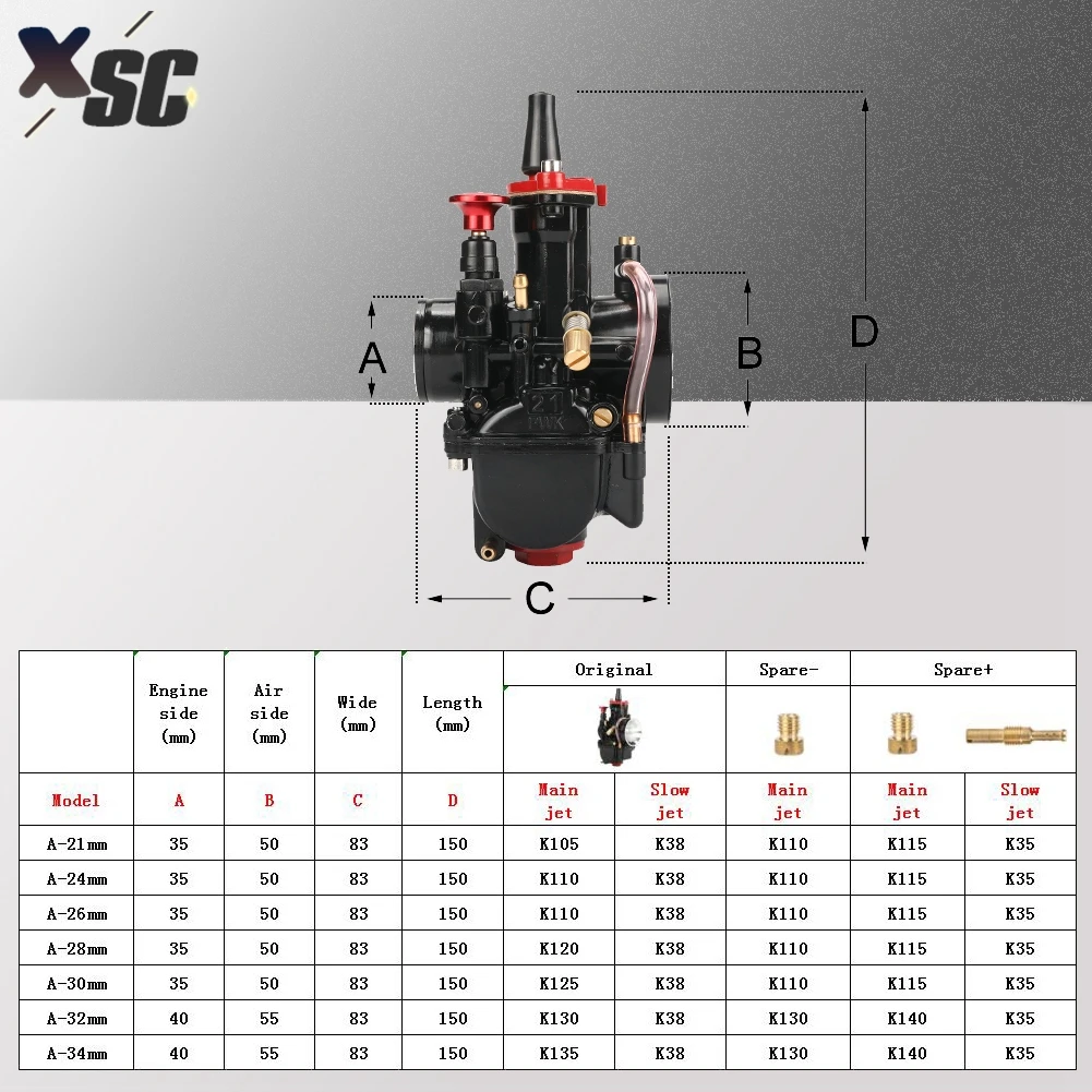 PWK Carburetor 21 24 26 28 30 32 34 Universal Motorcycle With Power Jet For Yamaha For Mikuni Koso ATV 70cc to 350cc Carbn