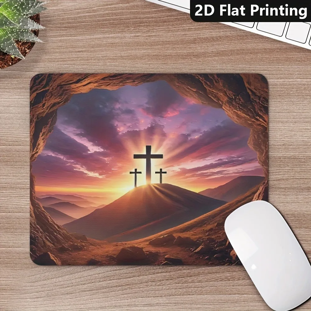 CIFBUY Sunset Religious  Mouse Pad 2D Flat Esports Office Keyboard Pad PC Small Desk Mat for Halloween Christmas Gift