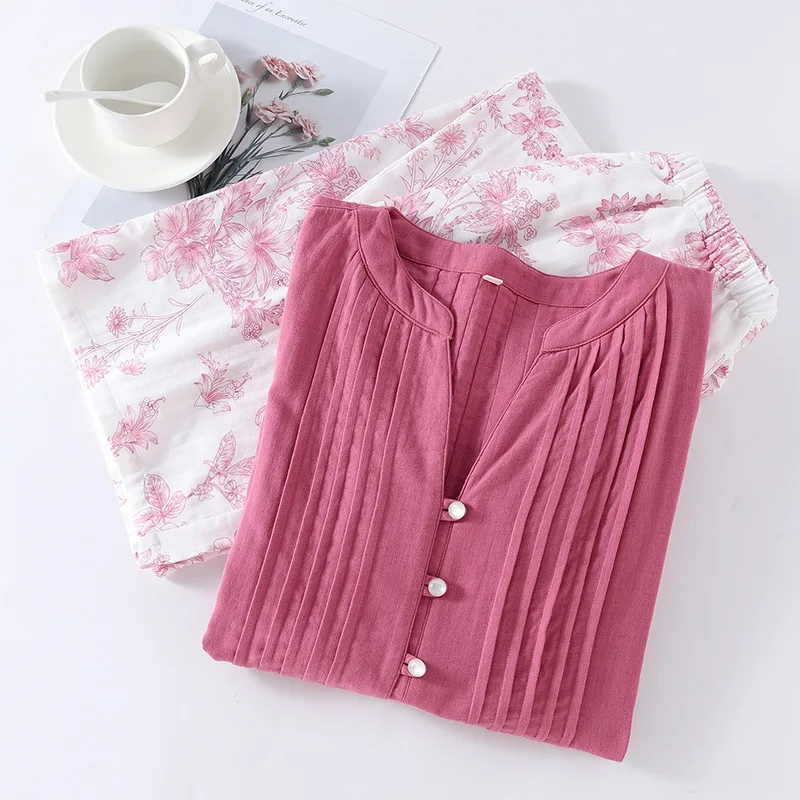 Women\'s Pajamas Set Nighty Autumn New Gauze Cotton Loose Sleepwear For Sleeping Night Wear Female Room Wear Clothing Sets