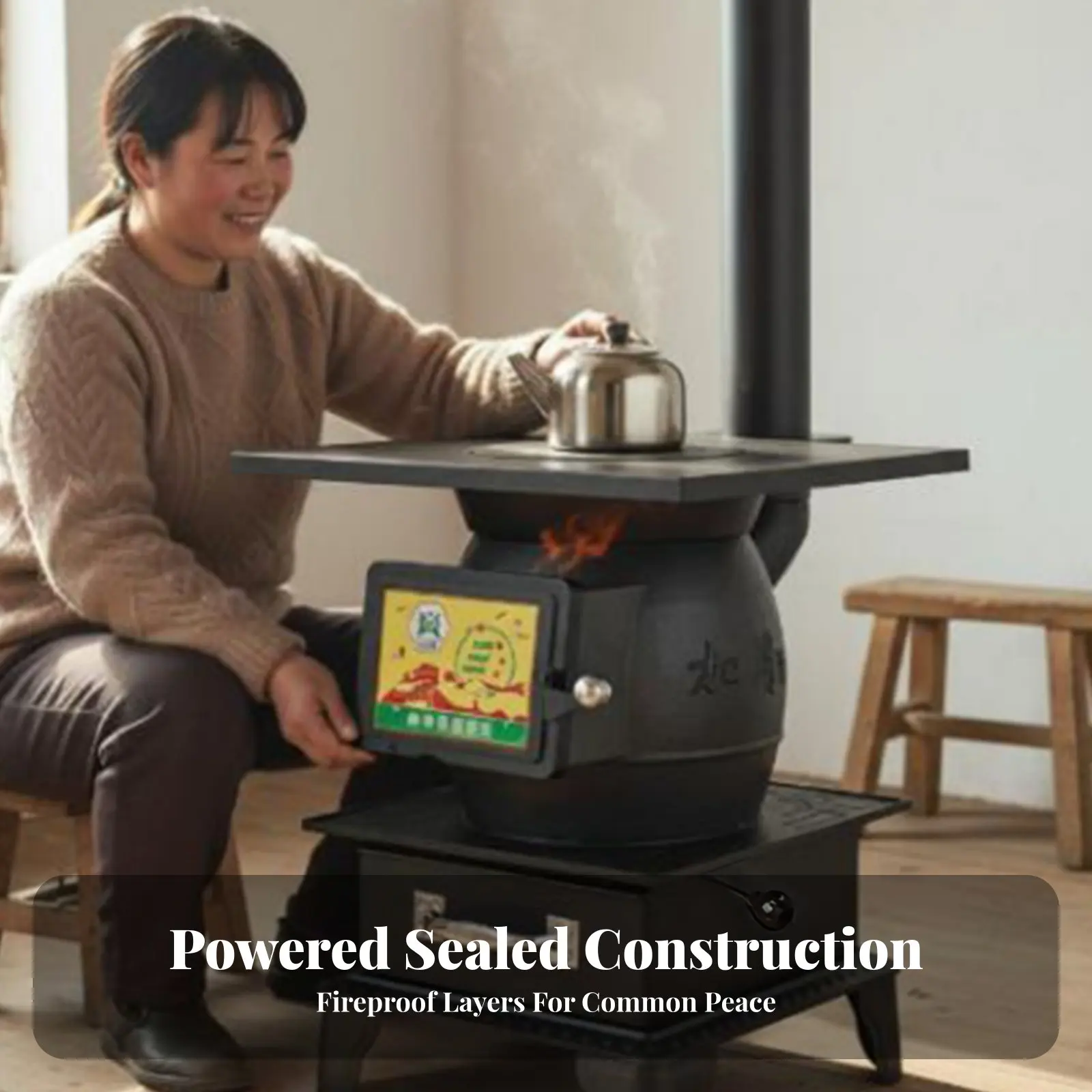 Cast Iron Heating Stove, Wood & Coal Compatible, Indoor Smokeless Heater, Winter Home Appliance, Multi-Functional Cooking, Rural