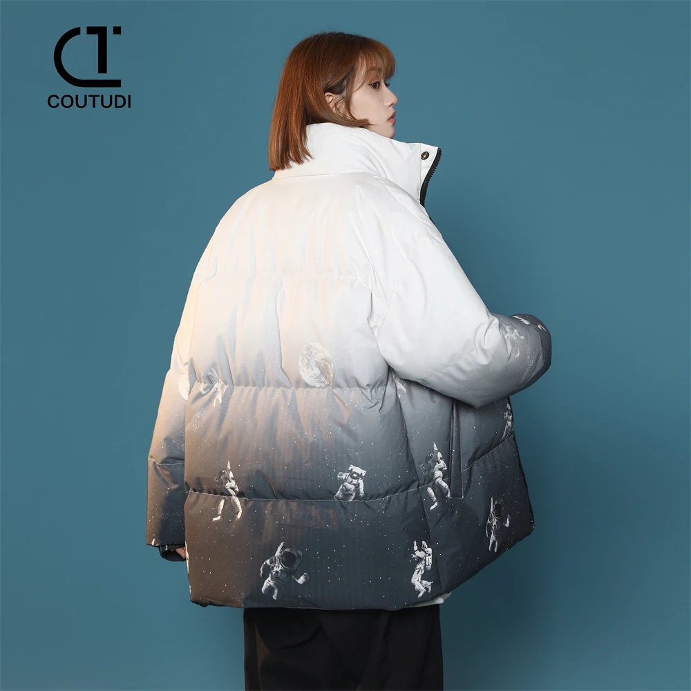 COUTUDI-Jaqueta de inverno feminina, casaco gradiente, gola, jaqueta de algodão acolchoada, Parkas soltas, Streetwear, moda, 2024