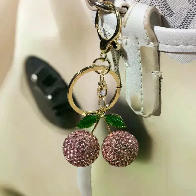 Creative Exquisite Rhinestone Cherry Keychain Shiny Crystal Bag Pendant Fashion Personalized Charm Birthday Gift