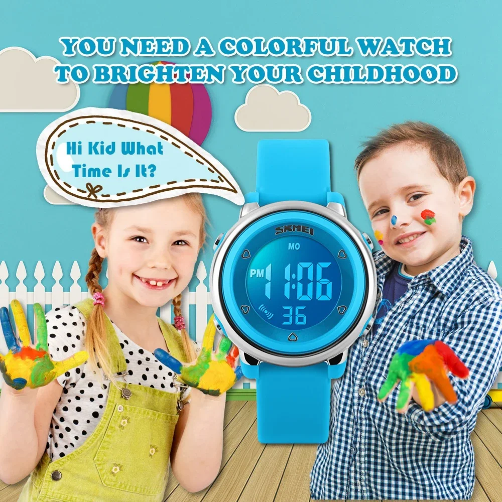 SKMEI 1100 Children Back Light Calendar Digital Wristwatches Relogio Infantil Sports Kids Watches Waterproof Alarm Watch