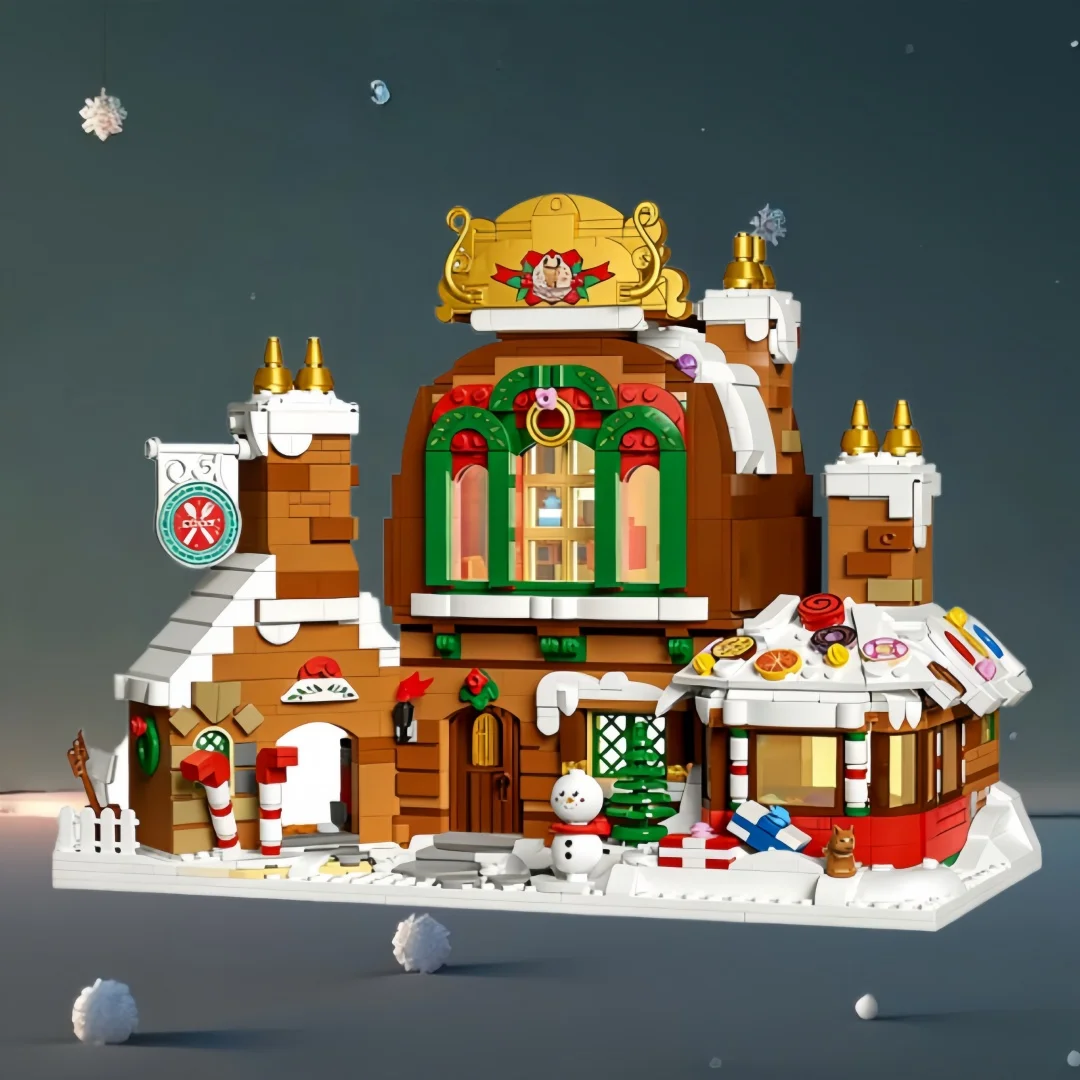 Regalo de Navidad Casa de pan de jengibre Mini juguetes de bloques de construcción-ótimo para regalos navideños para niños, Navidad DIY y decoración del hogar, juguete de rompecabezas