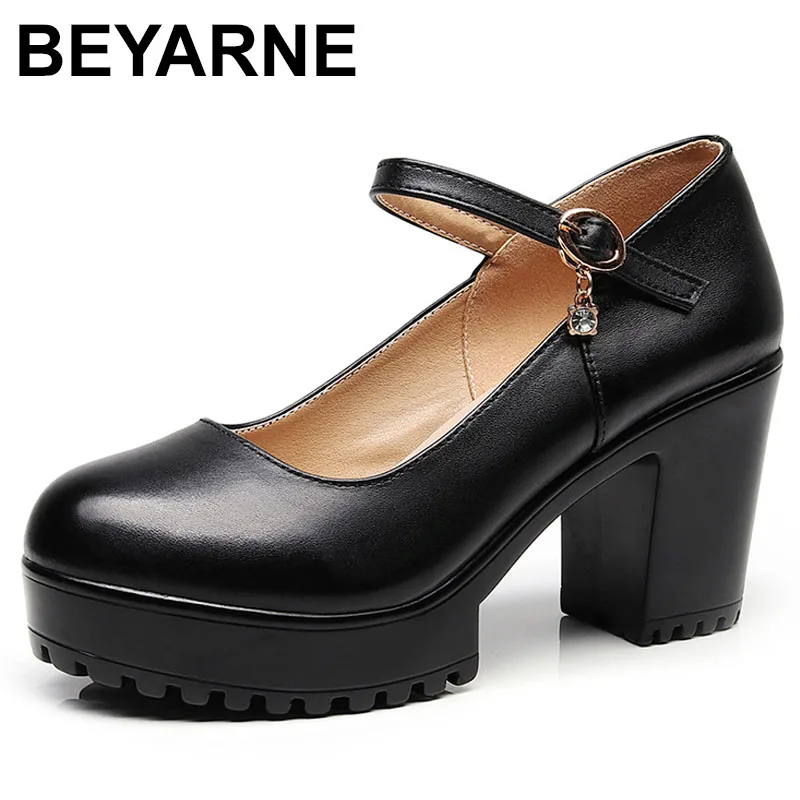 

Women's round Toe High Heels 8CM Thick Bottom Platform Shoes Waterproof Showbiz Magic Adhesive Heel Single Shoes Street Style