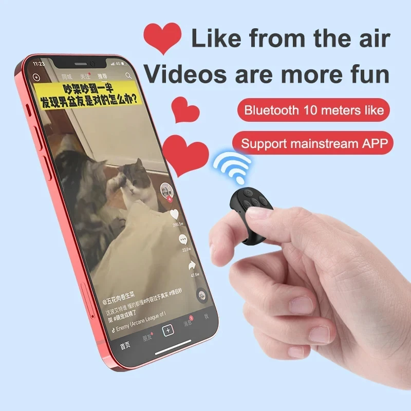 Air Mouse sem fio Bluetooth, Selfie móvel, Anel de controle remoto, Controlador de vídeo para Tiktok, IOS, Android, Laptop, Instantâneo preguiçoso