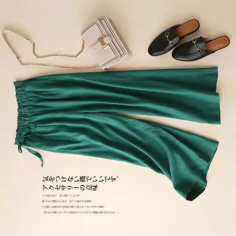 Damskie spodnie z szerokimi nogawkami z bawełny i lnu na wiosnę i lato 2025, z wysokim stanem, luźne, uniwersalne, proste spodnie damskie.