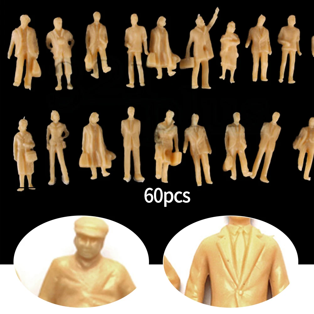 60pcs Model Train Figures 60pcs Unpainted H0 Figures Plastic Material, Realistic Coloring Ideal Decoration For Desks And Offices
