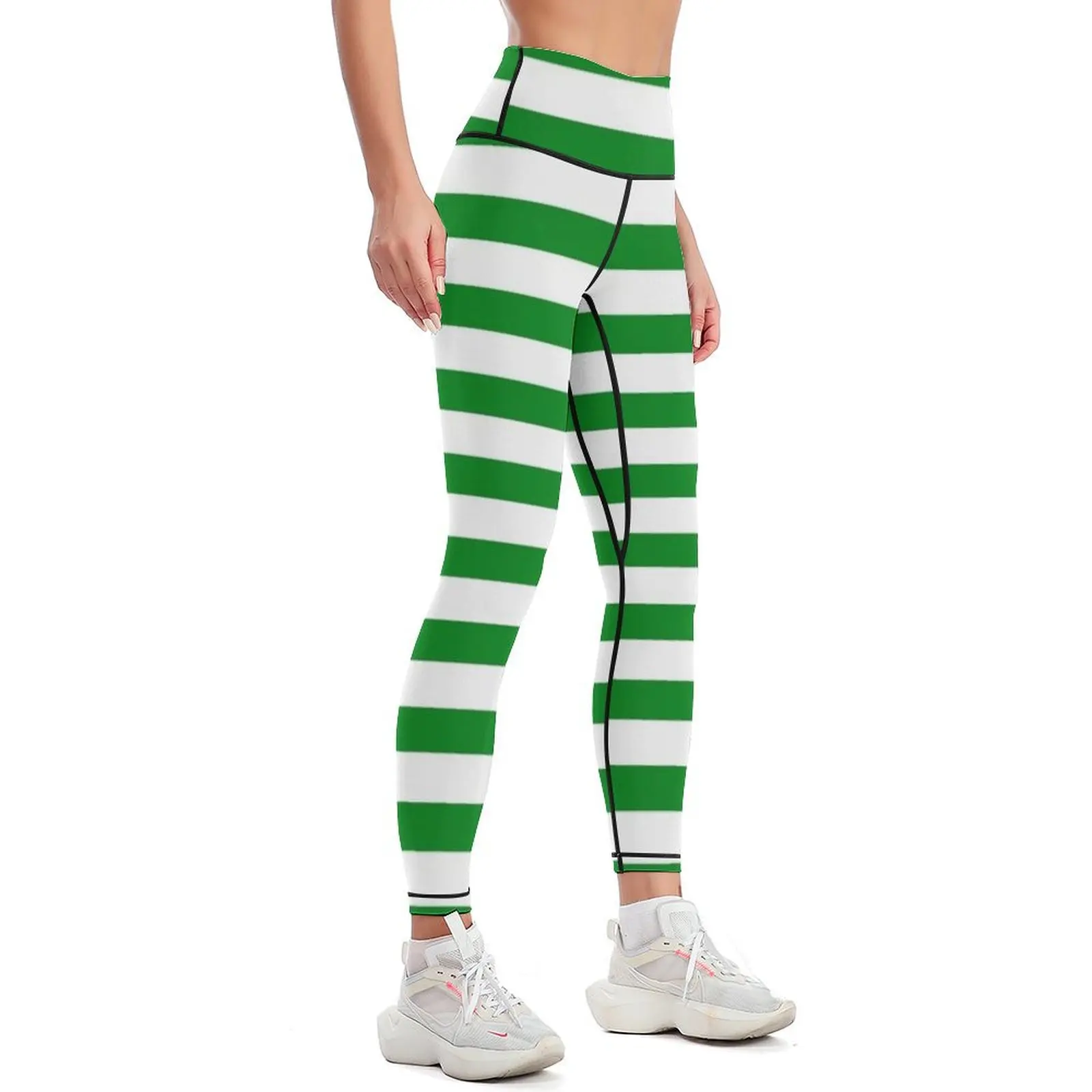 Green and White Stripes Leggings sporty woman push up fitness set gym Womens Leggings