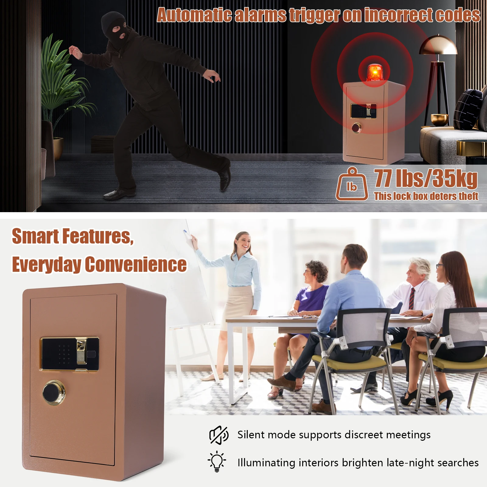 

Home Safe Box with Biometric Fingerprint Lock, Keypad Alarm System Biometric Safe Box for Securing Money, Jewelry,
