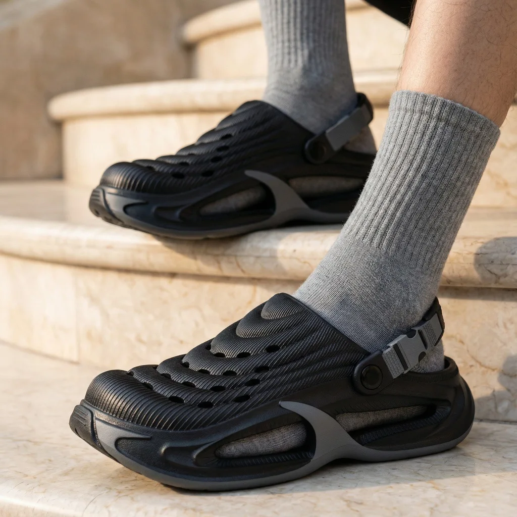 Neue Lochschuhe für Herren im Sommer, dicksohlig, rutschfest, atmungsaktive Fahrersandalen, langlebige und modische Strandschuhe. – Detail 10