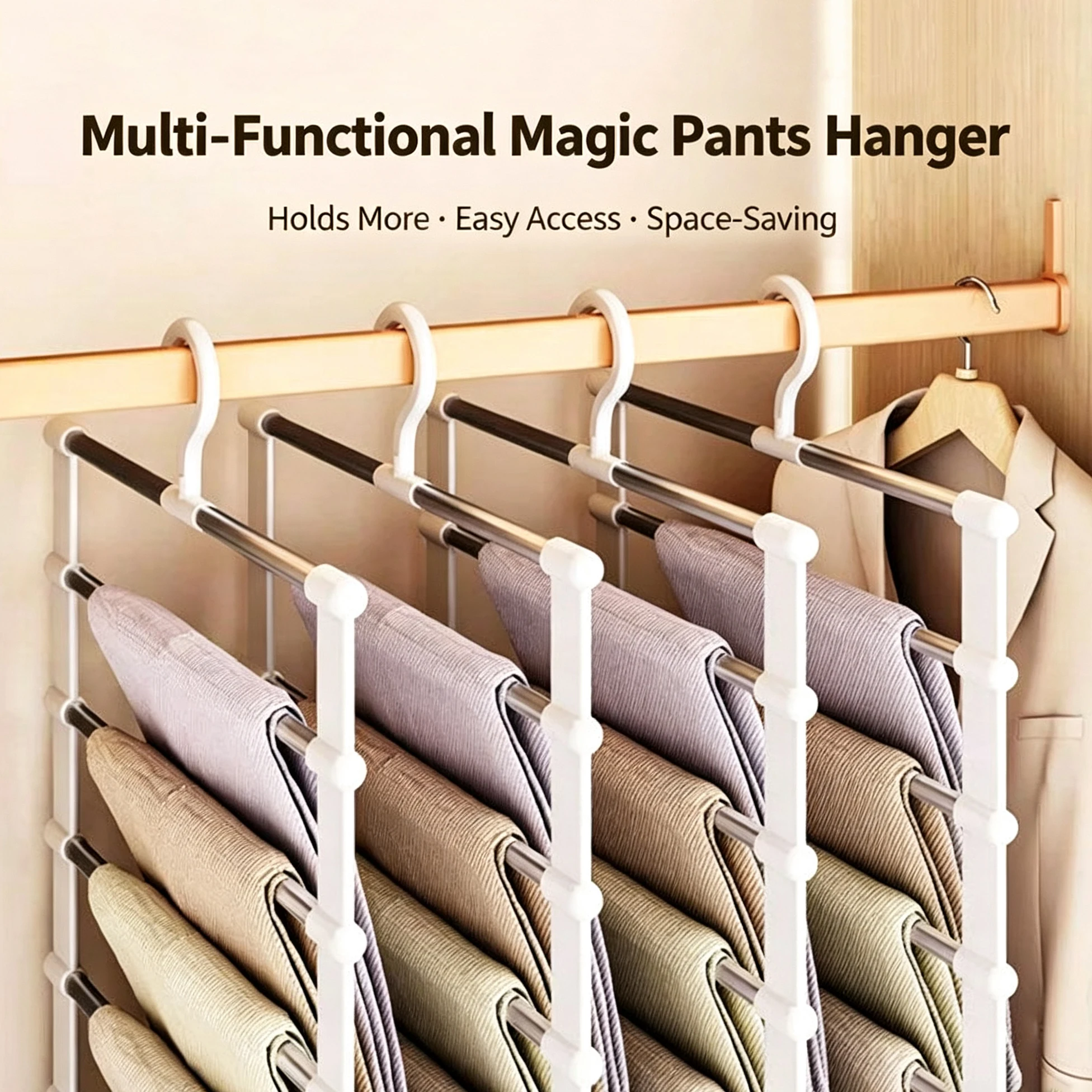 Foldable Multi-layer Non-slip Pants Hanger, Space Saving Wardrobe Organizer for Trousers Scarf