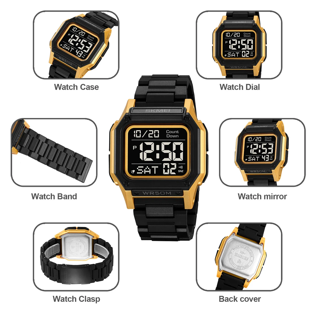 SKMEI Multifunctional Digital Sport Back Light Stopwatch Watches Casual Countdown Wristwatch For Men 5Bar Waterproof Alarm Watch