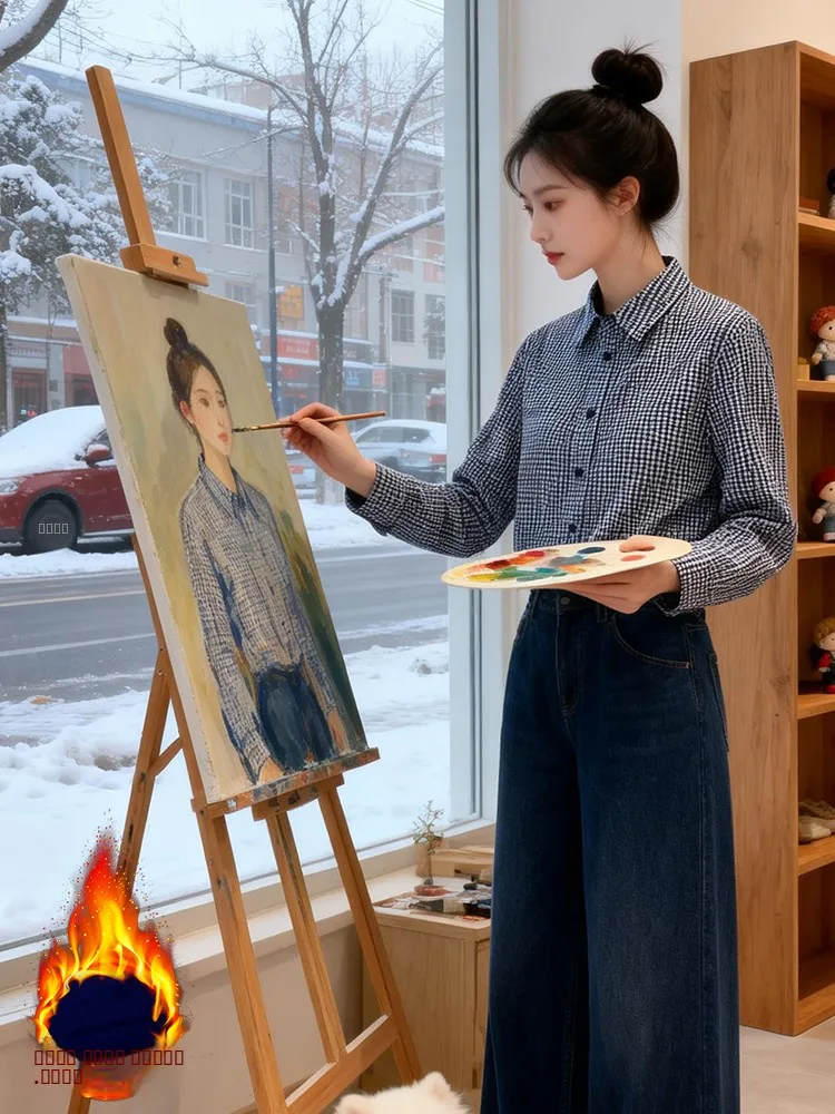 

Модная женская рубашка с длинным рукавом на флисовой подкладке, теплая, свободного кроя, в корейском стиле, в полоску, на пуговицах, для повседневной носки