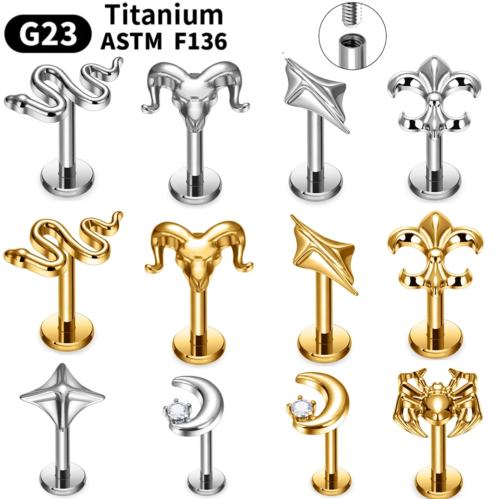 

G23 Titanium Labret Lip Nasal nail stud earrings for women ASTM F136 Piercing Body Jewelr 16G Tragus Cartilage earrings