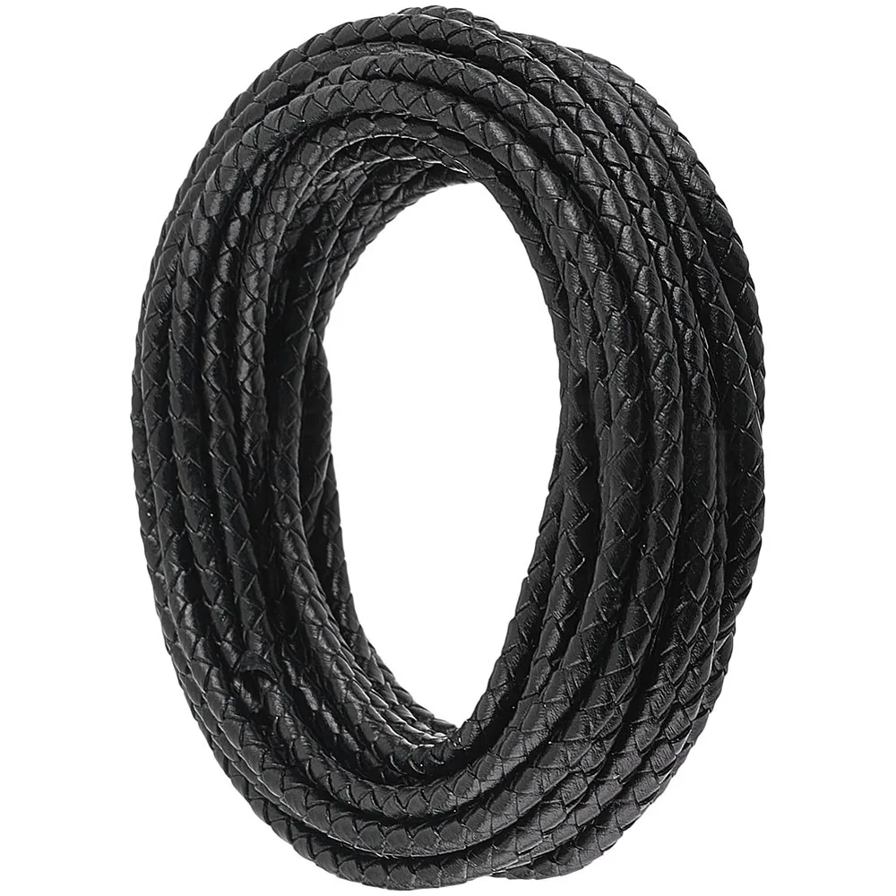 

5M Leather Cord with Core Leather Jewelry Cord Jewelry DIY Making Material Dyed Round Black 4mm 5.47 Yards(5m)/Set