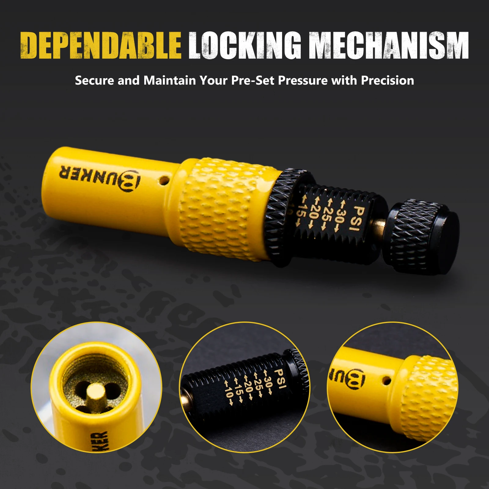 BUNKER INDUST Adjustable Auto-Stop Tire Deflator Valve Kit 4 PCS Tire Air Down Tool Wheel Tire Air Valve