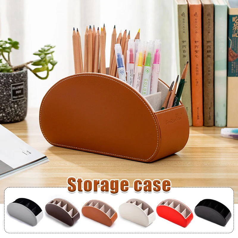 

5 Grid Desktop Pu Leather Organizer Remote Control Phone and Tv Holder Desk Storage Box Cosmetics Brush Storage Holder