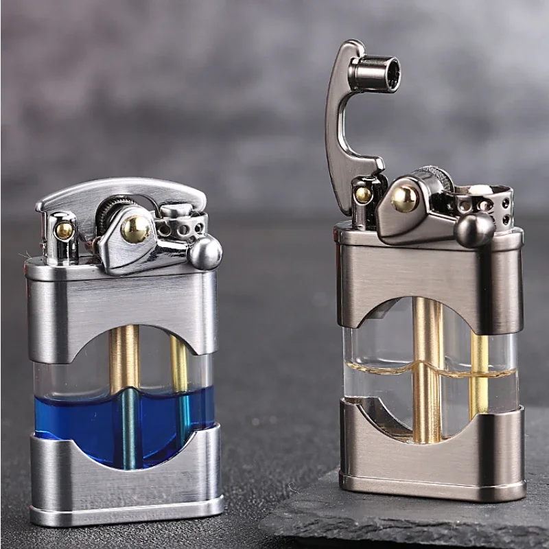 Zorro Transparent Warehouse Windproof Open Fire Lighter Visual Oil Warehouse Kerosene Large Capacity Retro Creative Rocker Arm