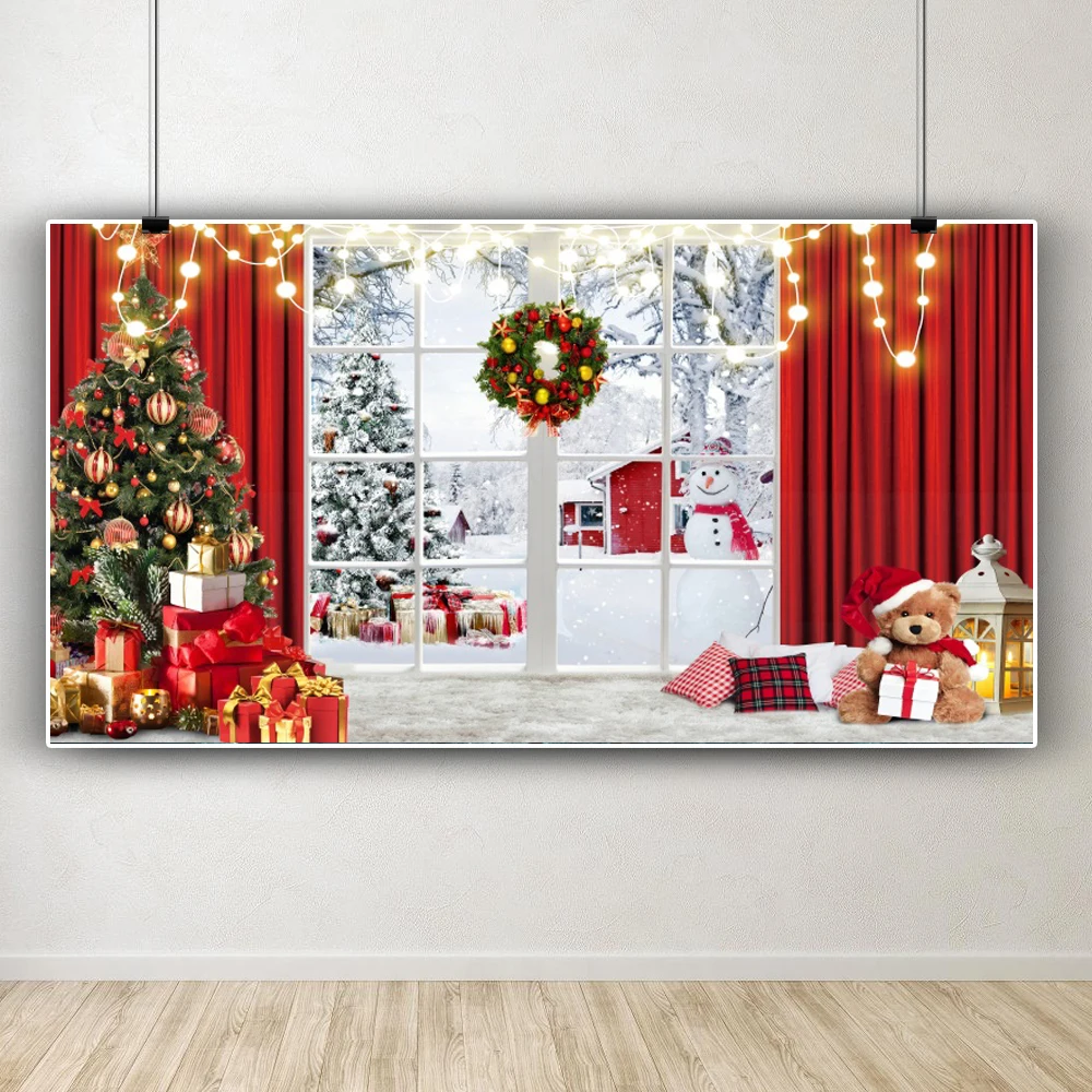 عيد ميلاد سعيد خلفية نافذة سانتا كلوز هدايا الطفل صور التصوير الفوتوغرافي ديكور الحفلات التصوير خلفية الصورة استوديو الدعائم