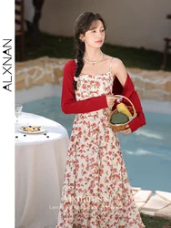 ALXNAN Knitted Long Sleeve Tops Women 2024 Spring New Cropped Solid Knitwear Single-breasted Round Neck Cardigan Jacket L33877SY