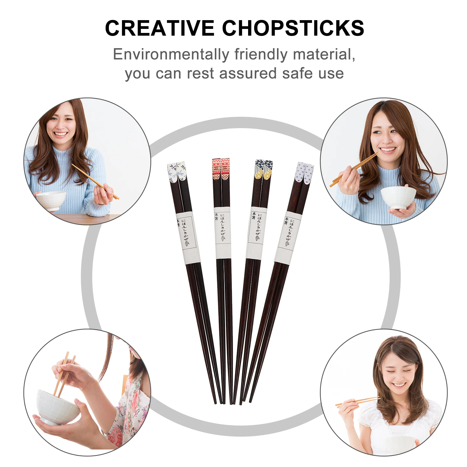 

Wooden Chopsticks 4 Pairs Japanese Style Eco Friendly Tableware Kids Cutlery Easy Clean Home Restaurant Practical