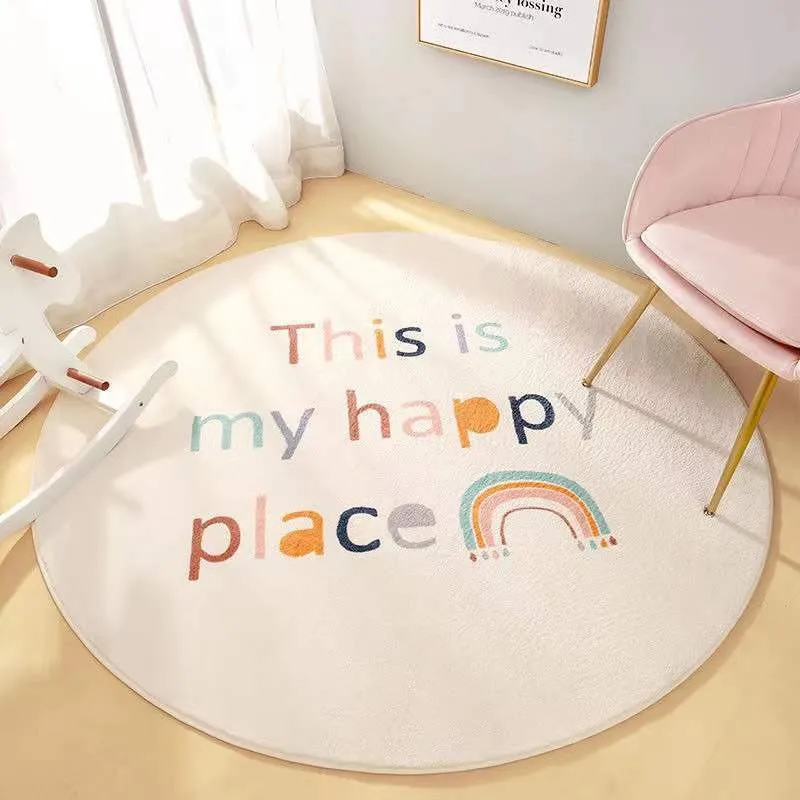 Cartoon Round Fluffy Carpet Living Room Rainbow Bedroom Rugs For Kids Room Plush Nursery Play Mat For Children Soft Baby Rug