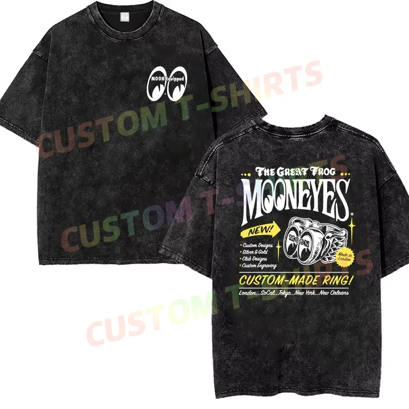 

2025 Summer Vintage Cotton Washed Moon Equipment Black Mooneyes T-Shirt Loose T Shirts Men Y2K Hip Hop Top Tee